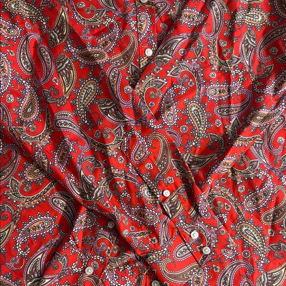Lands' End Red Paisley Women's Button Down Shirt - Picture 3 of 3